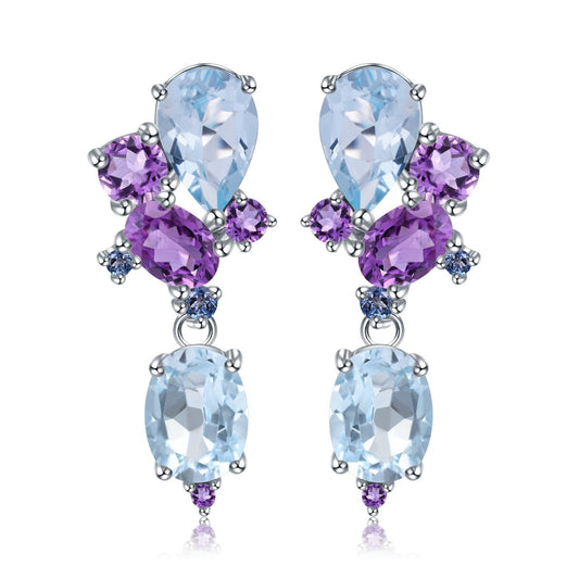 Kemstone S925 Sterling Silber Edelstein Ohrringe Amethyst Topas Baumeln Ohrringe für Elegante Soireen