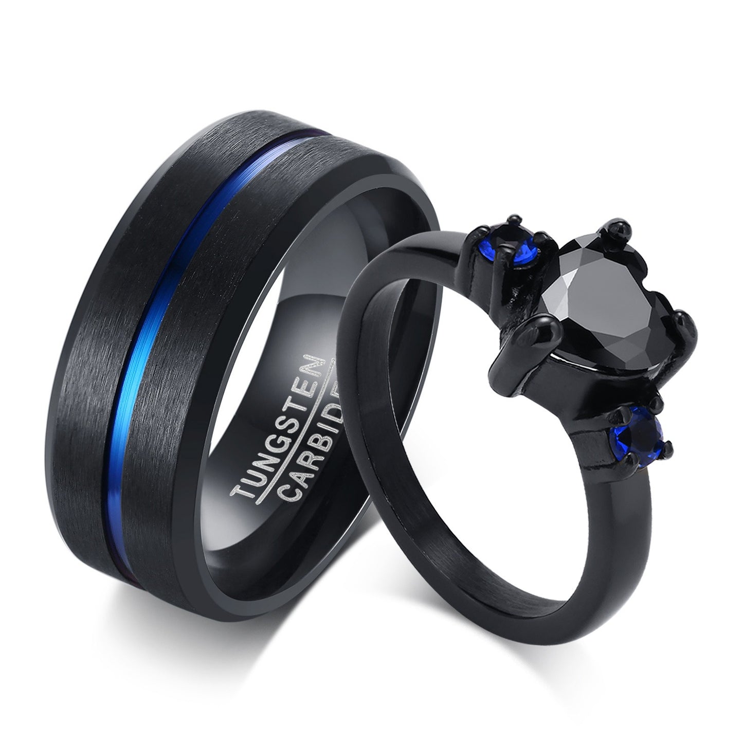 Kemstone Titanium Steel Heart-Zircon Black Cast Couple Rings RC-468B