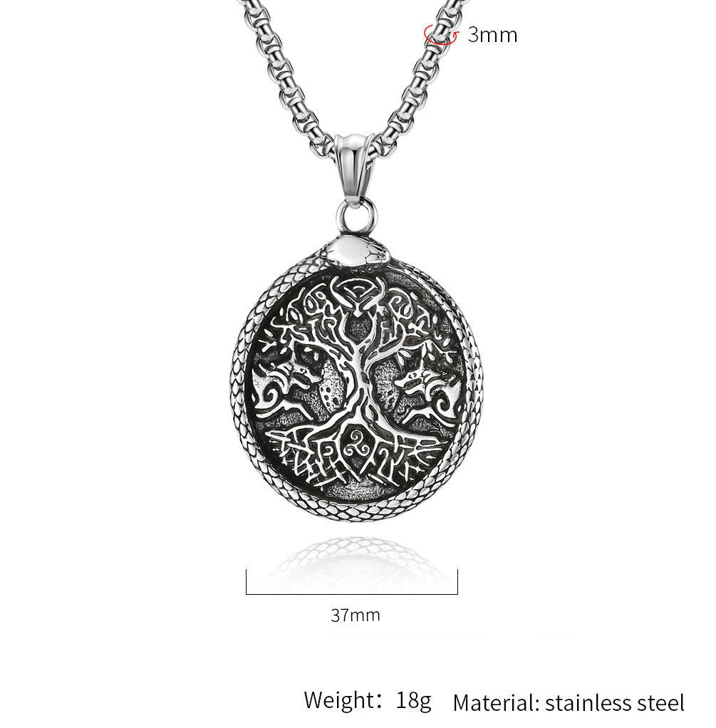 Kemstone Men’s Titanium Steel Tree of Life Pendant – Serpent Frame K-PT529