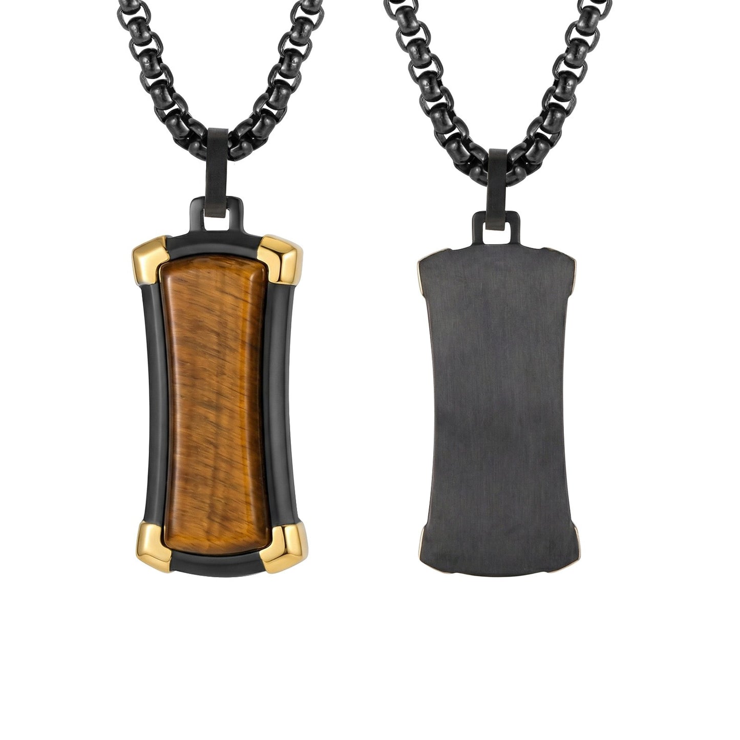 Kemstone Tiger Eye Stone Pendant Necklace for Men – Stainless Stee PN-2305