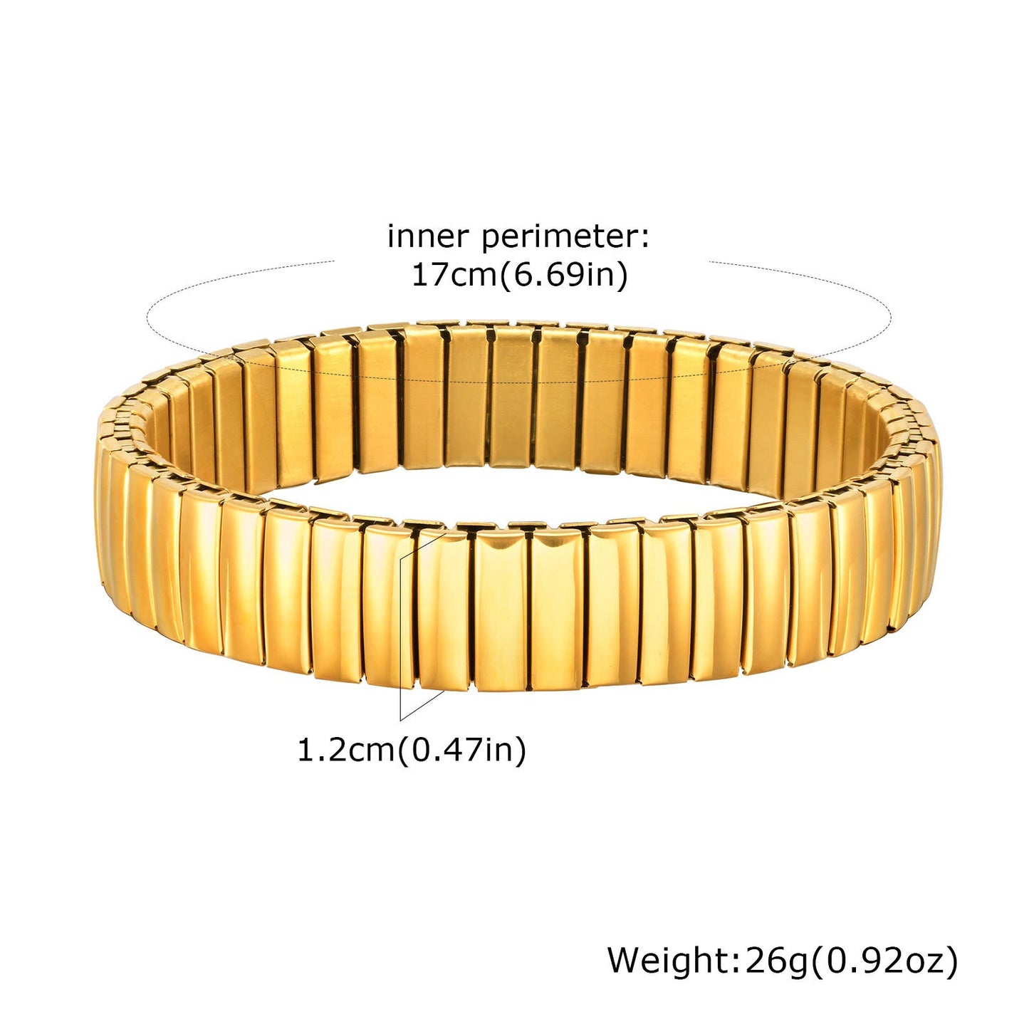 Pulsera elástica dorada para mujer | Joyería de acero inoxidable hipoalergénica con opciones de grabado láser B-633