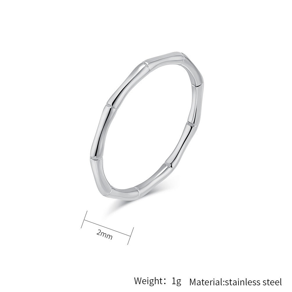 Elegante anillo de acero inoxidable para mujer inspirado en el bambú - Estilo minimalista INS K-R946