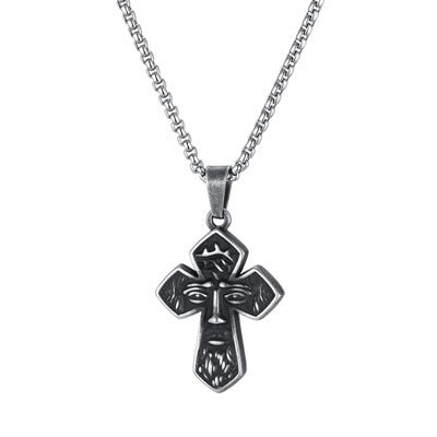 Kemstone Face Relief Cross Pendant Necklace for Men Stainless Steel Vintage PN-2429