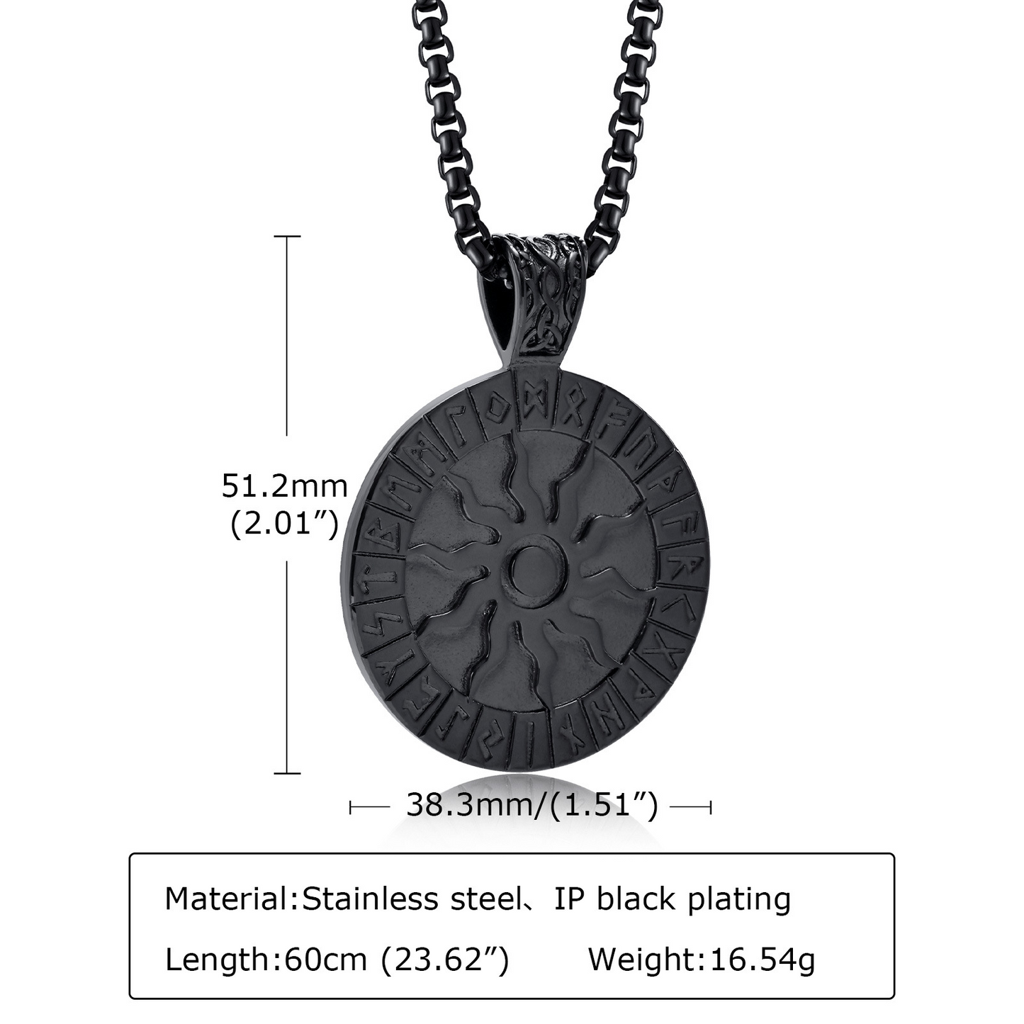 Kemstone Viking Rune Sun Pendant Necklace for Men – Stainless Steel PN-1631