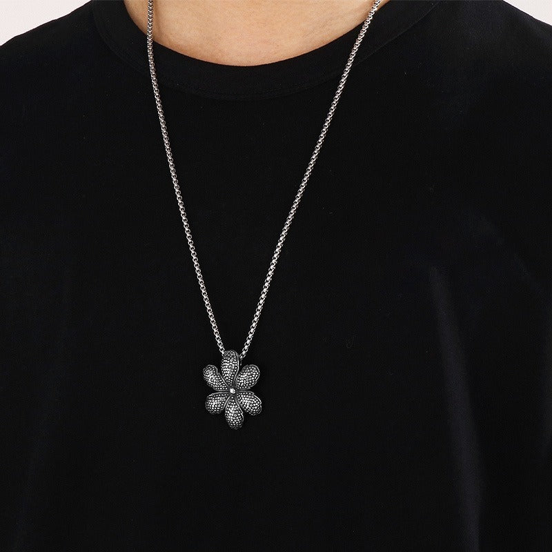 Colgante de tortuga Kemstone con acabado antiguo, lunares retro y motivo floral - Accesorio de collar de acero de titanio con ojo malvado para hombre KP100583-KJX