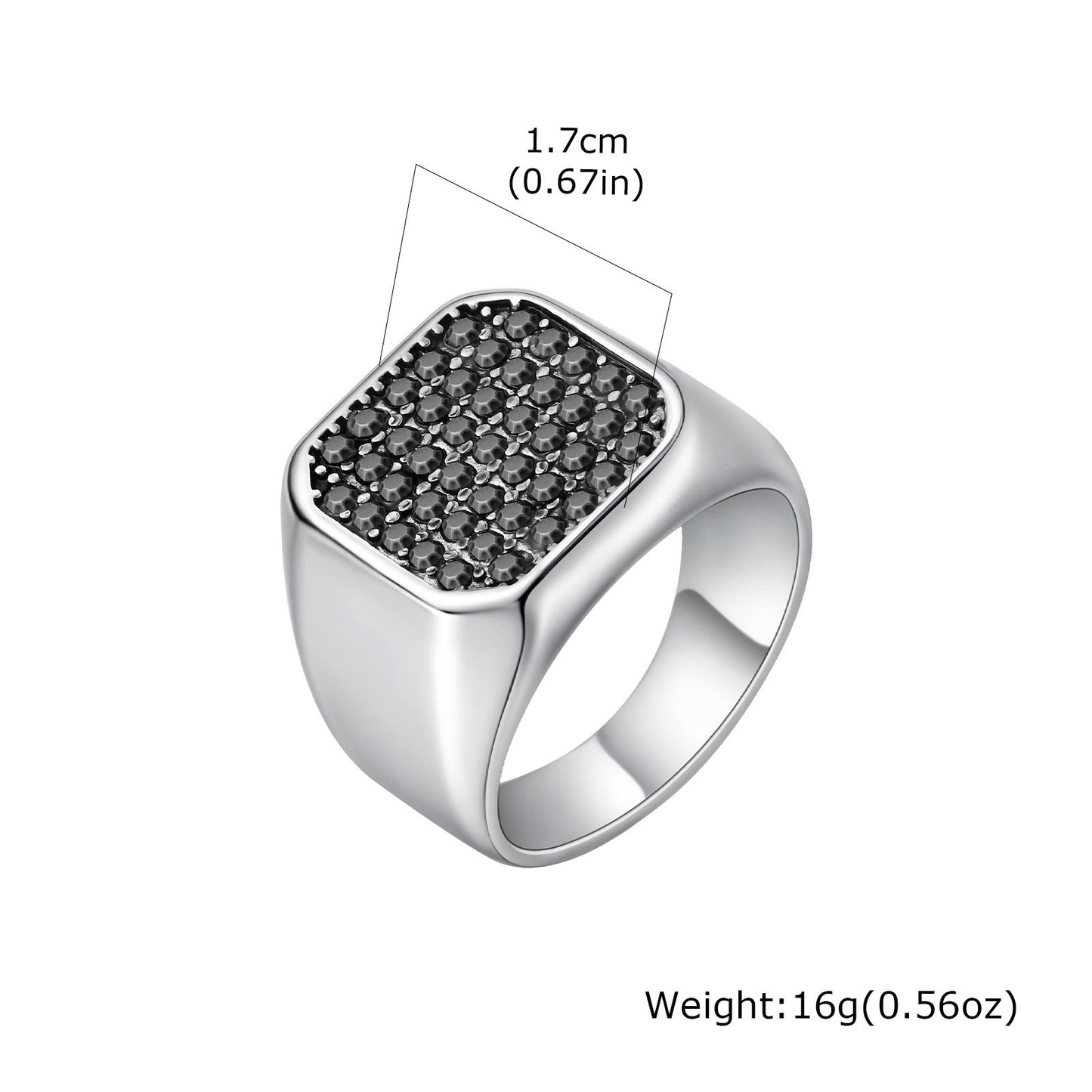Kemstone Stainless Steel Cubic Zirconia Signet Ring – Hip Hop Square Face for Men RC-925