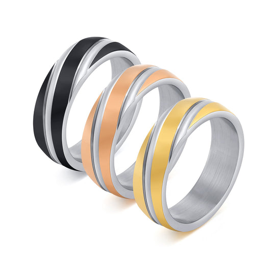 Men's Stainless Steel Ring – Slanted Stripe Design, IP Gold Plated, Bold & Minimalist Band R-057