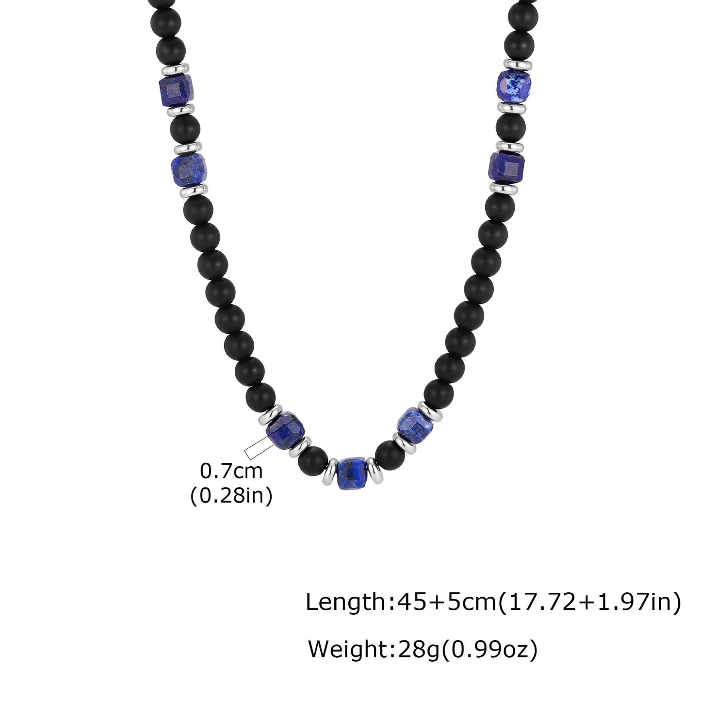 Kemston Black Agate Lapis Lazuli Beaded Necklace for Men Stainless Steel Vintage Style NC-3020