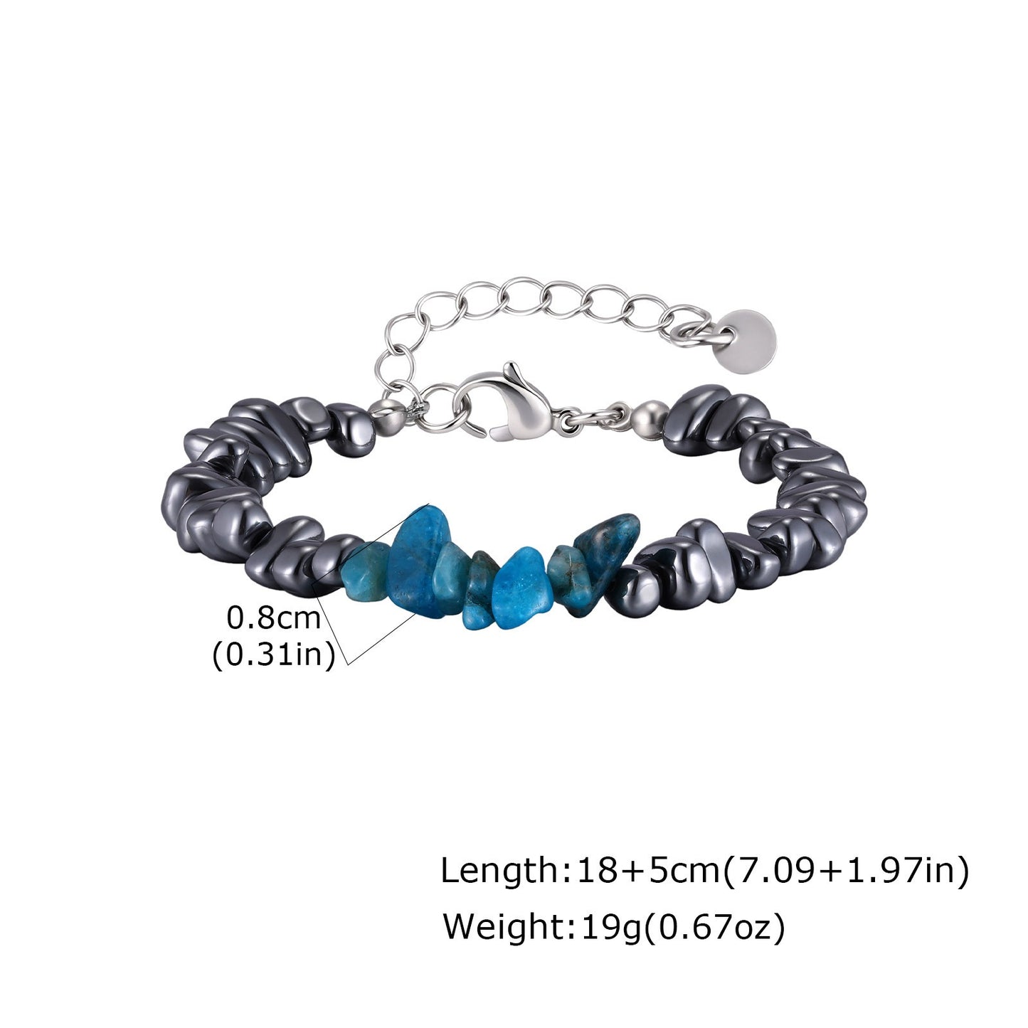Kemston Stainless Steel Blue Apatite Stone Bead Bracelet for Men BR-3029
