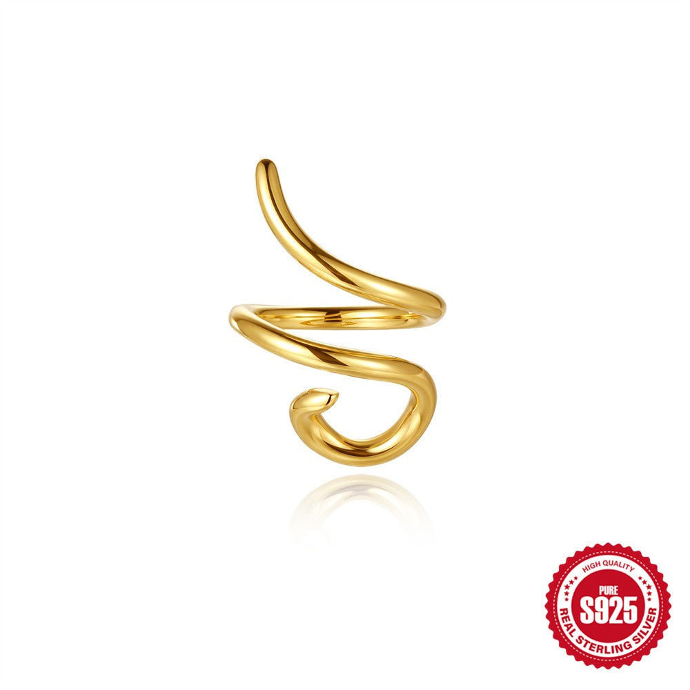 Kemstone S925 Sterling Silver Spiral Ear Cuff for Women Cubic Zirconia Double Loop 60266821744C