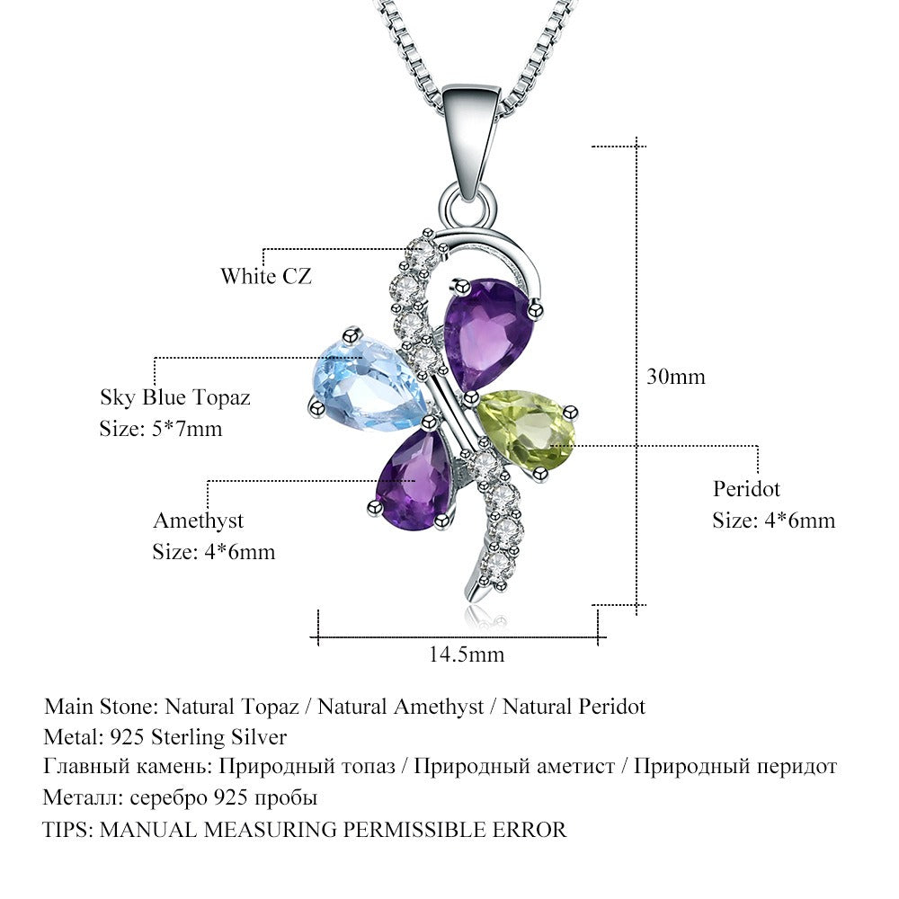 Kemstone Halskette mit natürlichem himmelblauem Topas/Amethyst/Peridot, S925 Sterlingsilber, Edelstein-Halskette für Damen, 45,7 cm