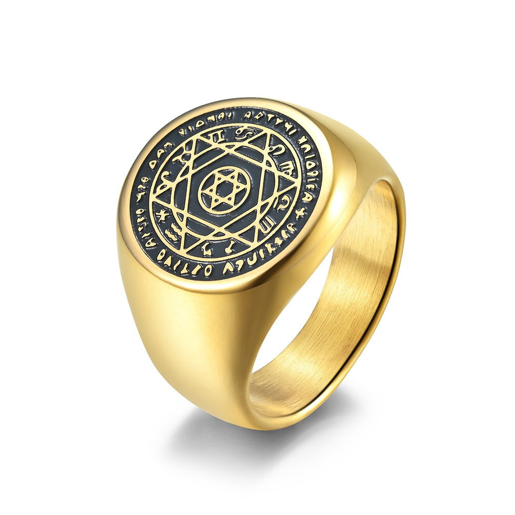 Kemstone Zodiac Pattern Signet Ring for Men Stainless Steel Engraved Detail K-R435