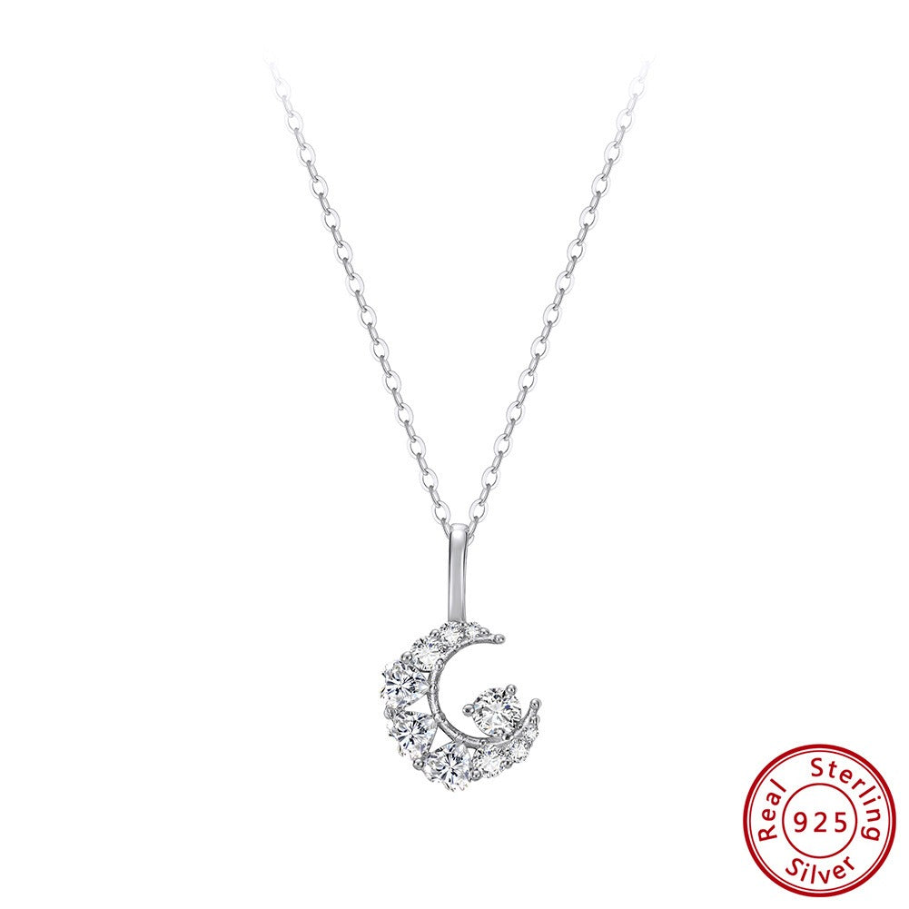 Kemstone 925 Sterling Silver Moon Necklace for Women – Cubic Zirconia Accents SN355