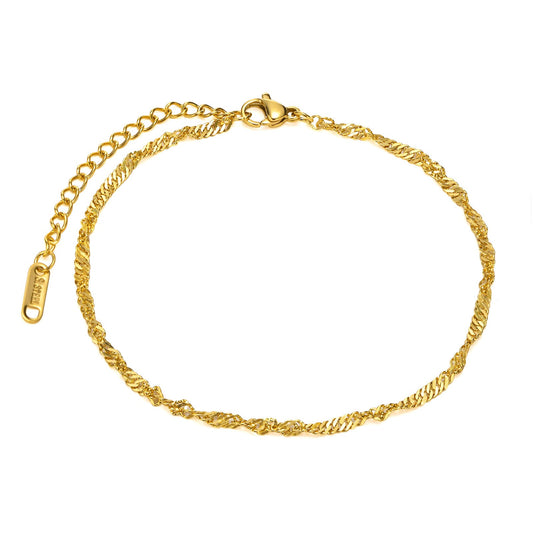 Stainless Steel Water Ripple Bracelet & Anklet Set – Custom Engraved Jewelry for Women BR-1315