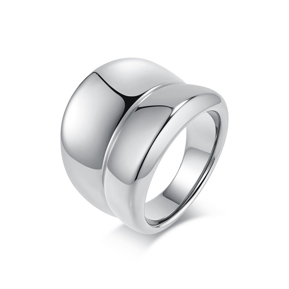 Anillo minimalista de acero de titanio chapado en oro para mujer: diseño geométrico exagerado, joyería de alta gama para el día a día con un elegante diseño K-R969