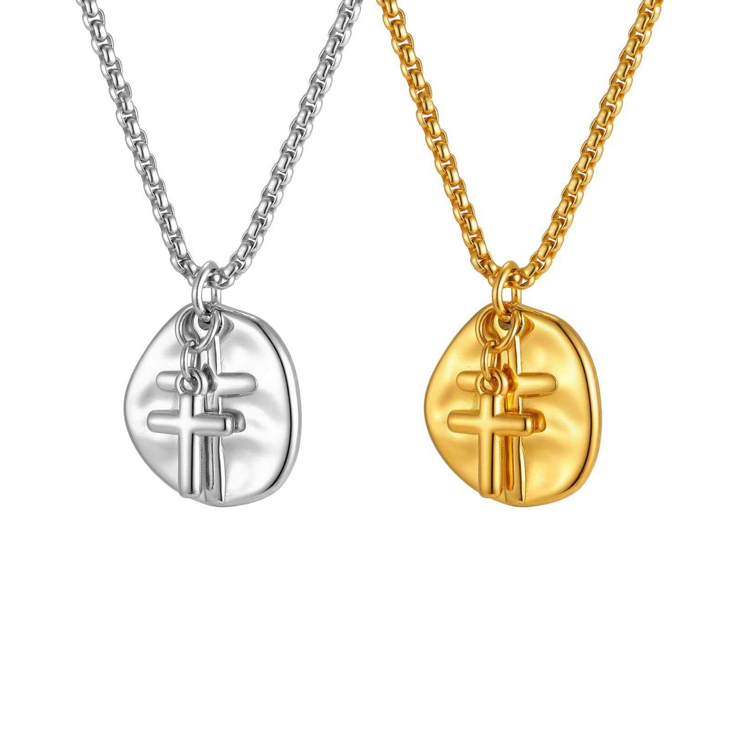 Kemstone Vintage Coin Medallion Necklace with Cross Pendant for Men Stainless Steel PN-2277