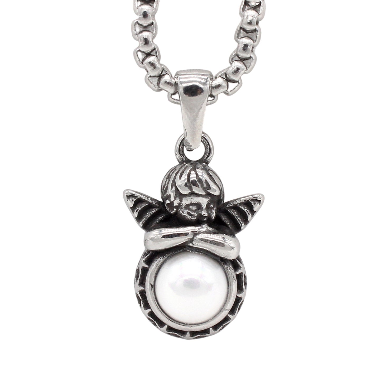 Kemstone Titanium Steel Cherub Pendant Necklace for Men & Women Vintage Stone Charm P1456