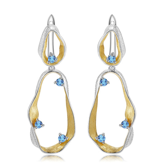 Kemstone Swiss Blue Topaz Peridot Amethyst Dangle Earrings,S925 Sterling Silver Natural Topaz Geometric Earrings