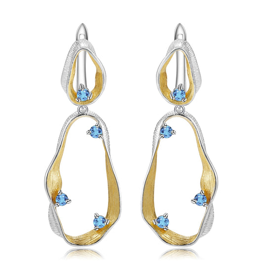 Kemstone Swiss Blue Topas Peridot Amethyst Ohrhänger, S925 Sterling Silber Natürlicher Topas Geometrische Ohrringe