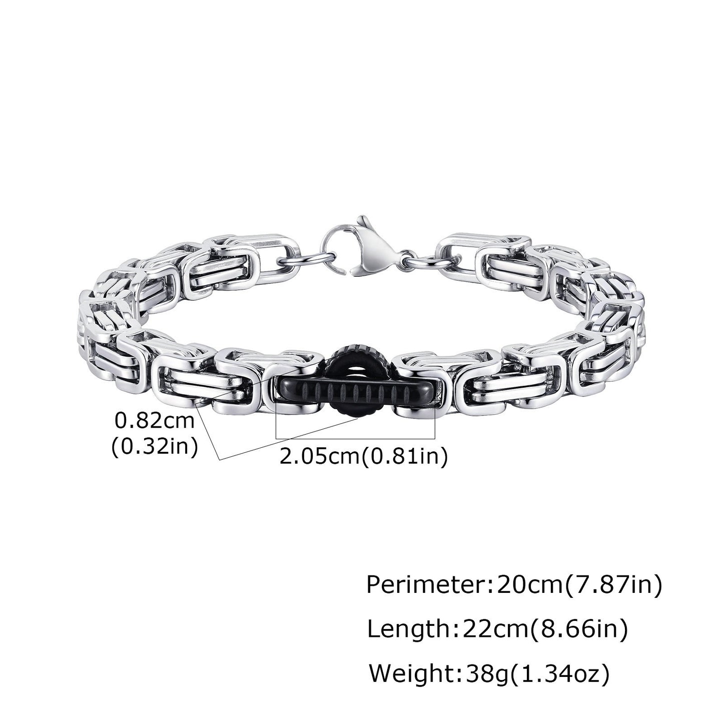 Kemstone Stainless Steel Byzantine Chain Bracelet – Geometric Link Design for Men BR-2701