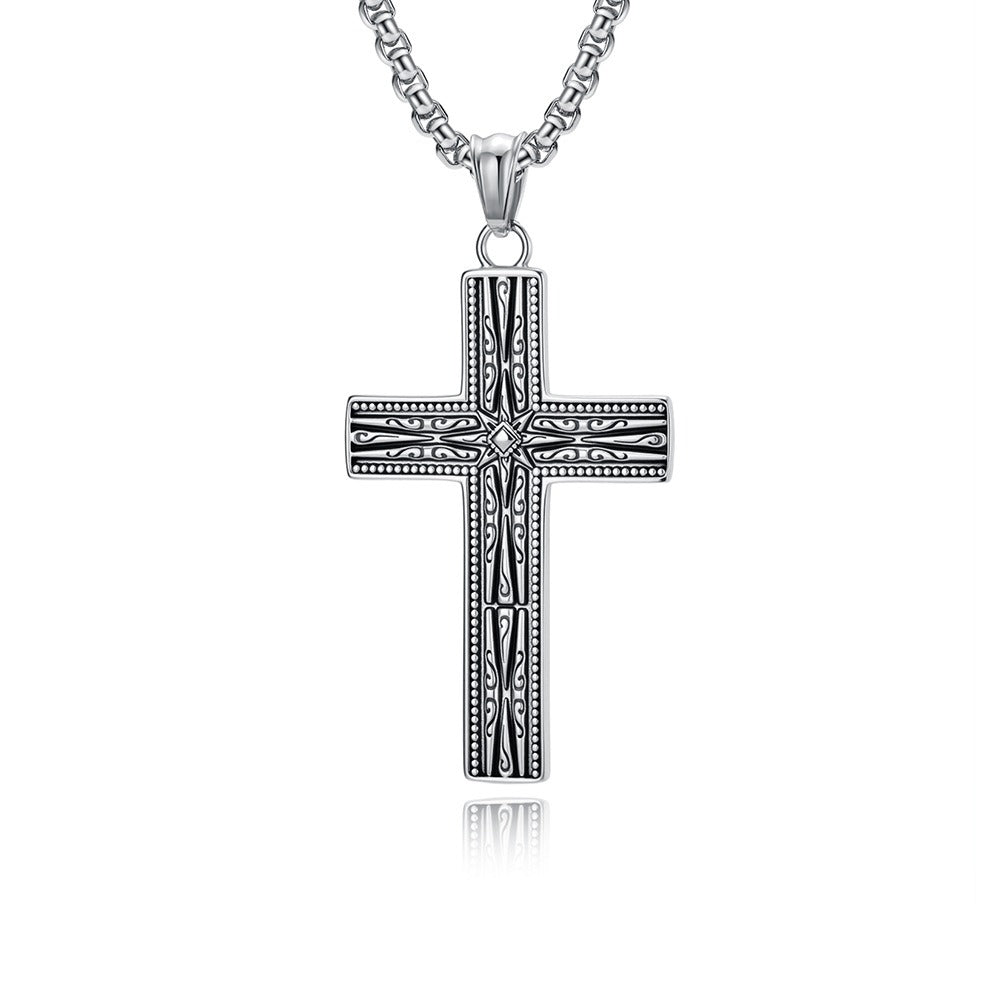 Kemstone Gothic Engraved Stainless Steel Cross Pendant Necklace for Men K-PT705