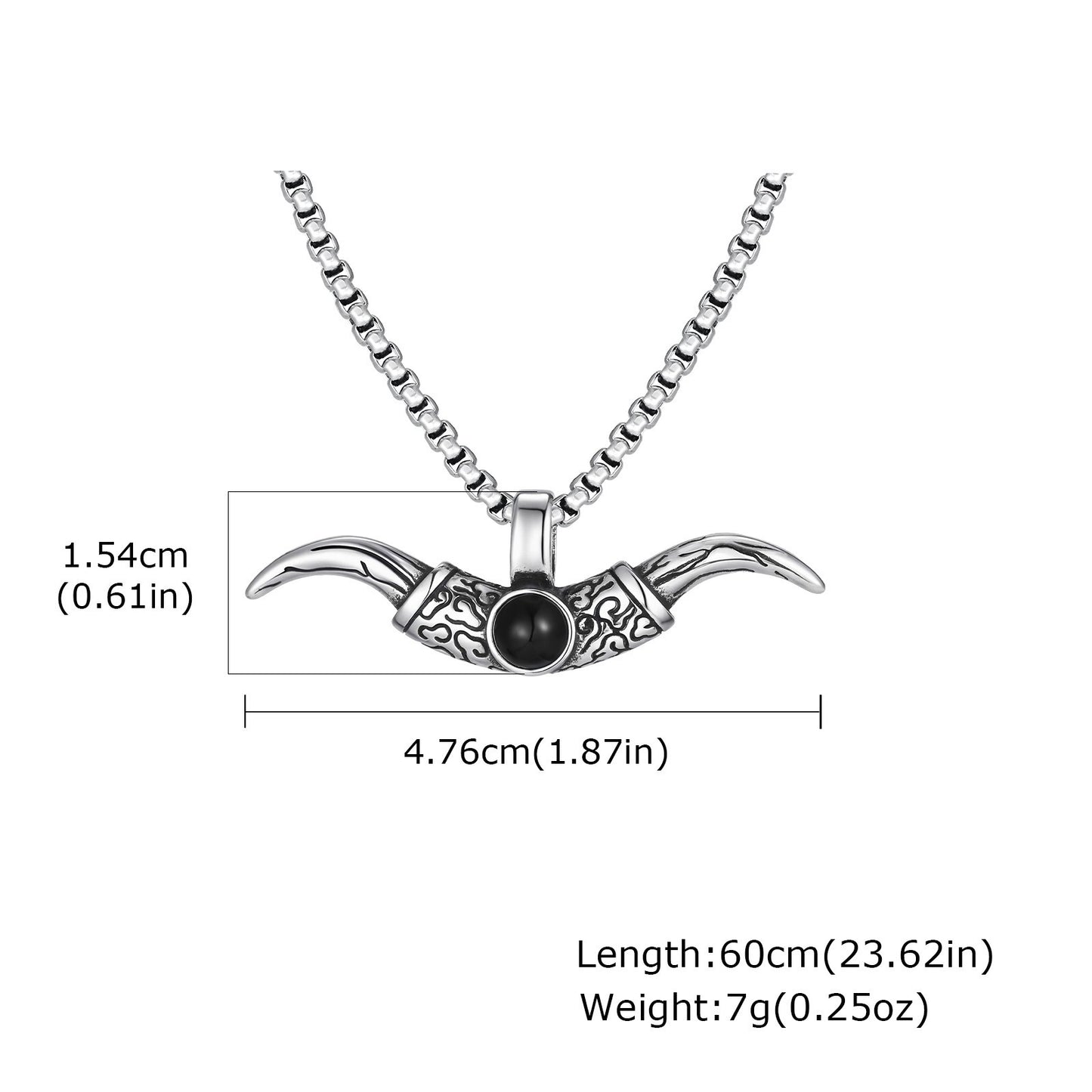 Kemstone Stainless Steel Bull Horn Pendant Necklace – Hip Hop Dark Eye Style PN-2244