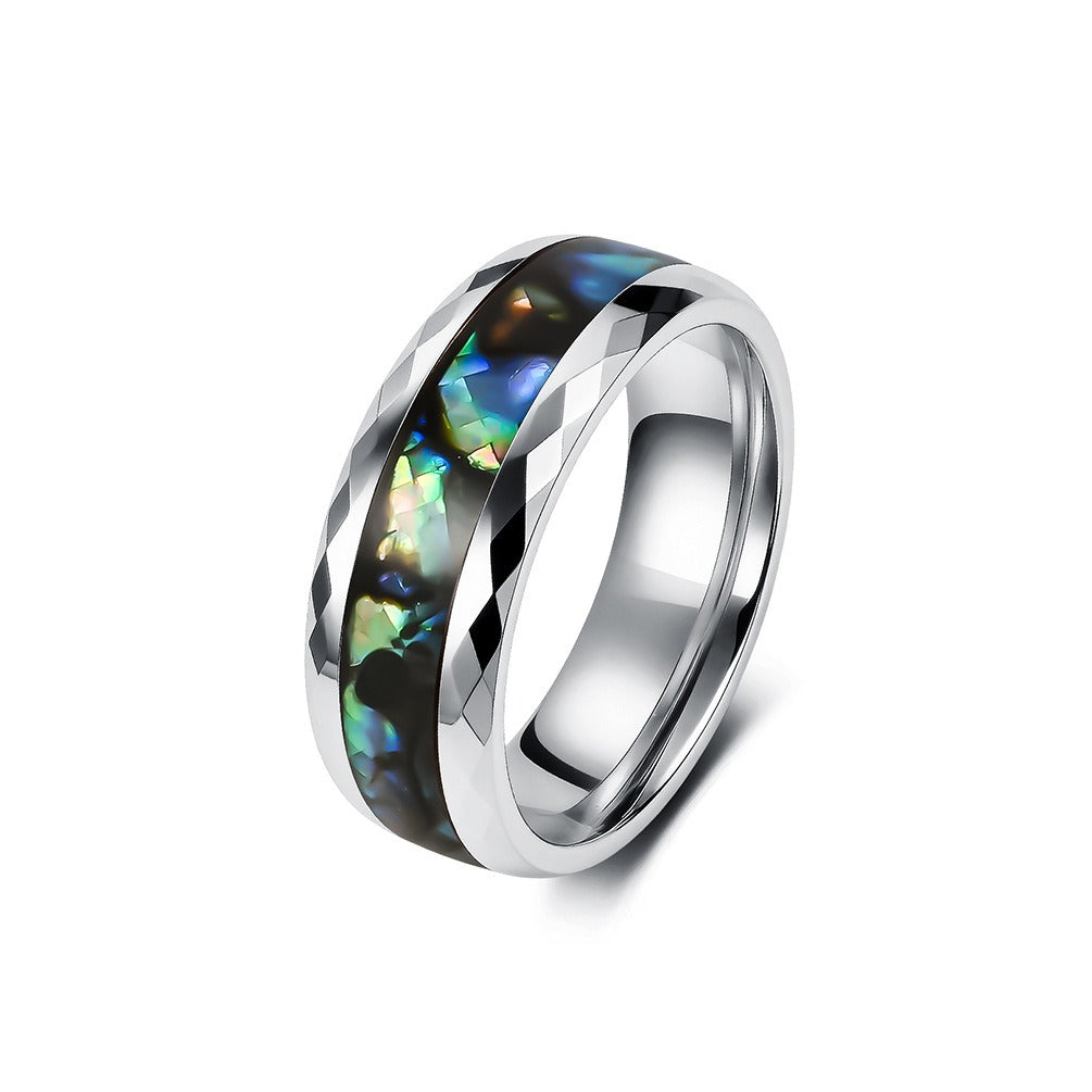 Kemstone Tungsten Abalone Inlay Faceted 8mm Wedding Band for Men Modern K-T062