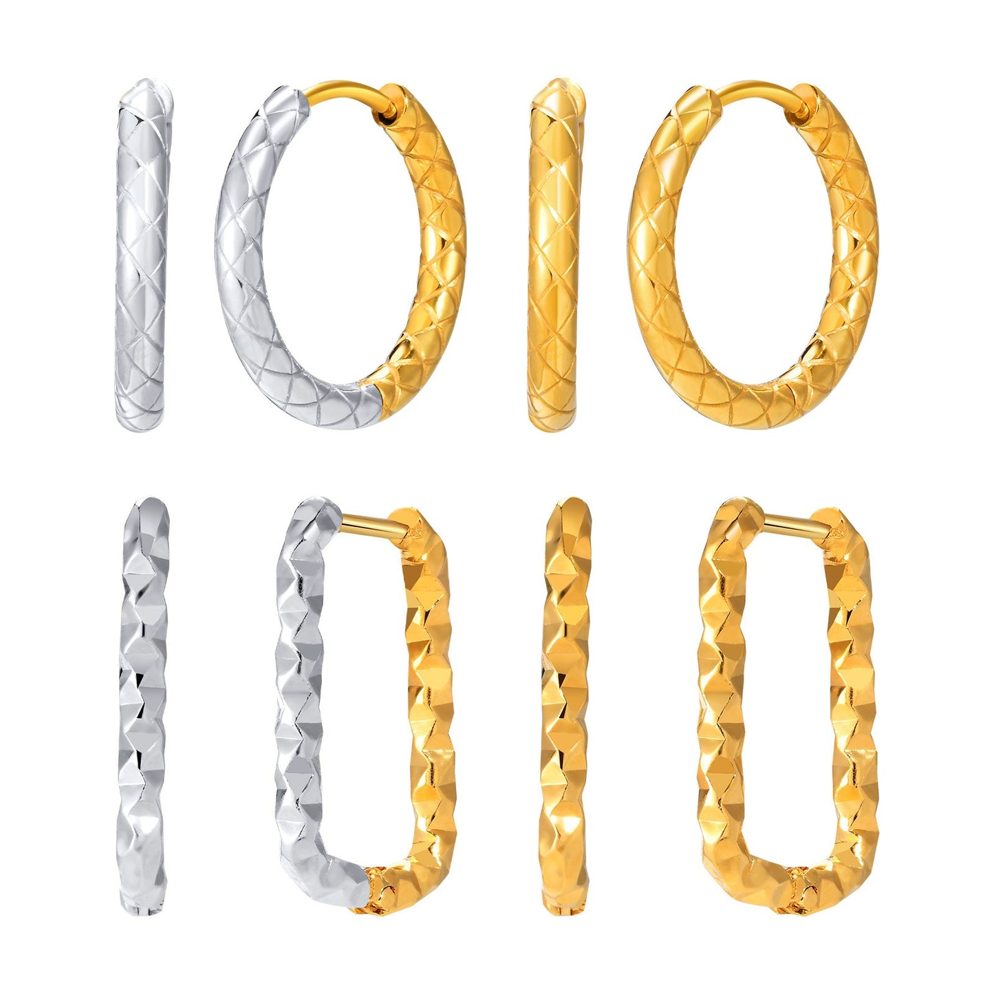 Elegantes pendientes geométricos de acero inoxidable con baño de oro bicolor para mujer EH-707