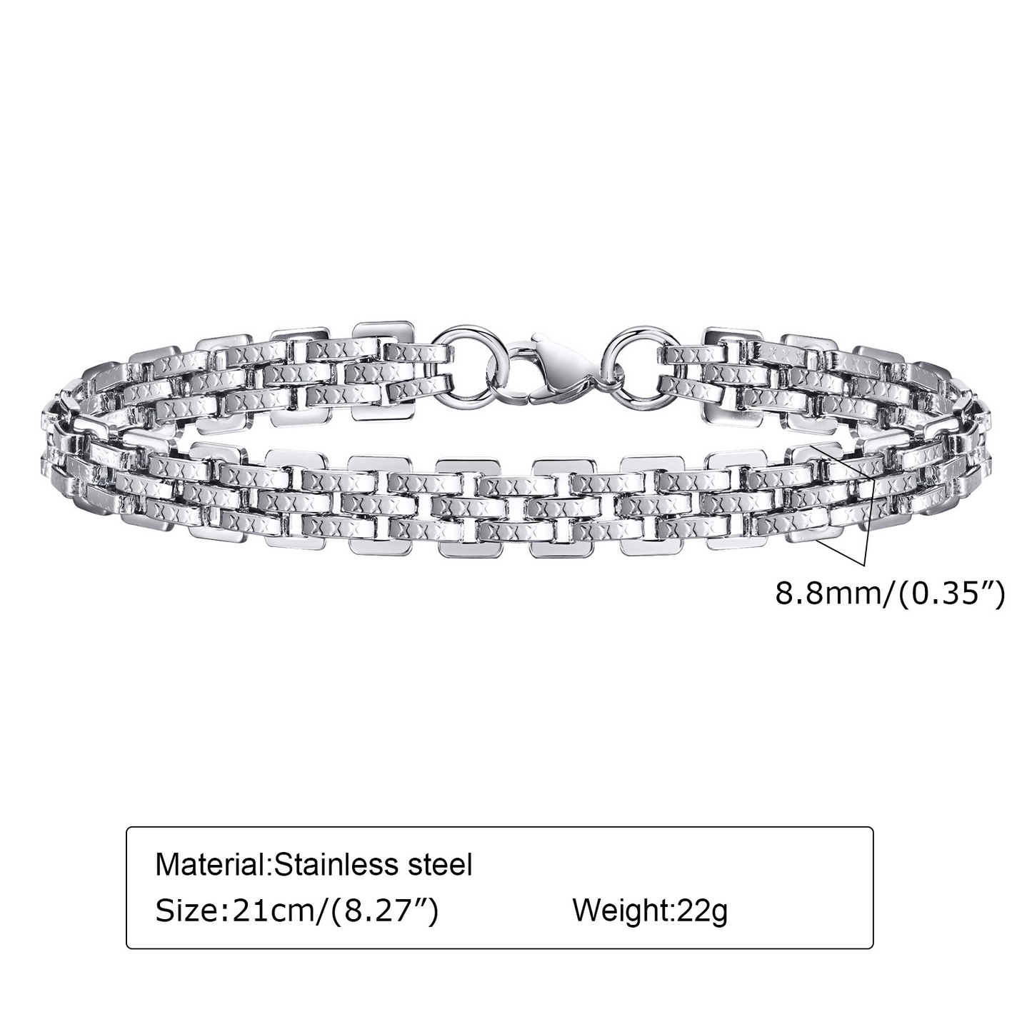 Kemstone Stainless Steel Woven Chain Bracelet for Men Silver Minimal Link Design BR-1555