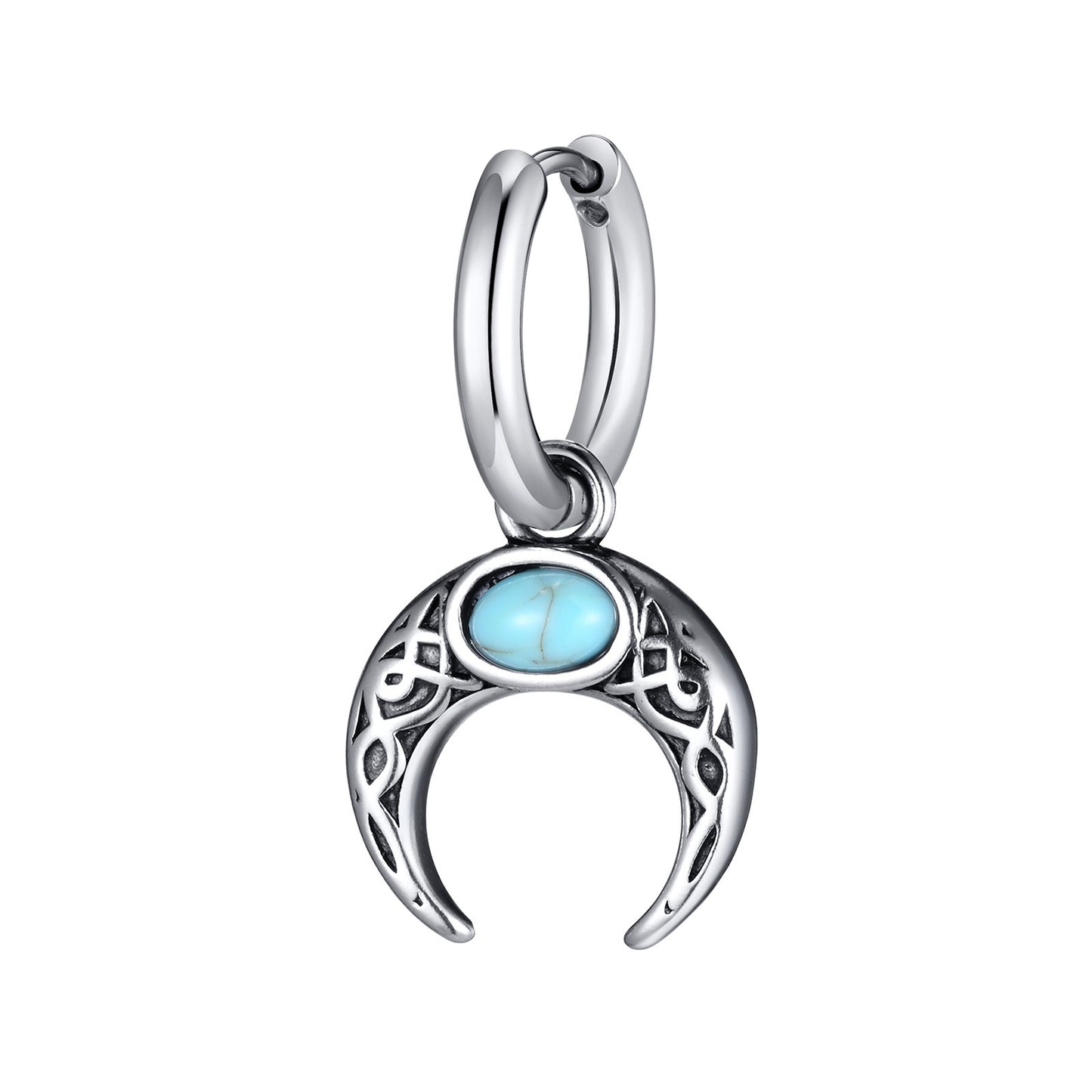 Kemstone Retro Turquoise Moon Men's Earrings - Stainless Steel Hip-Hop Statement Jewelry ED767