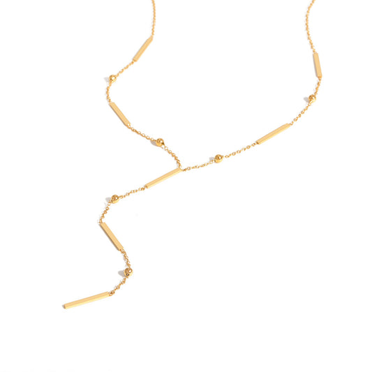Collar minimalista Kemstone de acero inoxidable con borlas en forma de Y y cuentas espaciadoras cuadradas: detalles dorados atemporales para una elegancia cotidiana NC-2049