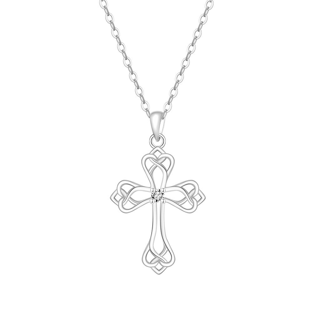 Kemstone 925 Sterling Silver Celtic Knot Cross Necklace for Women Cubic Zirconia Pendant Gold Silver APN42