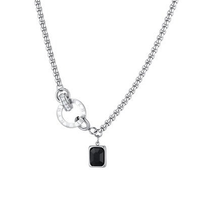 Kemstone Roman Numeral Necklace for Men Black Crystal NC-3254