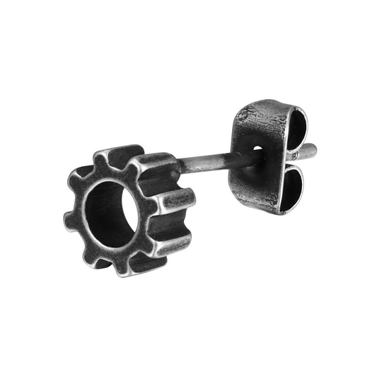 Gear Stud Earring for Men – Vintage Gray Stainless Steel Gothic Punk Jewelry ES-529