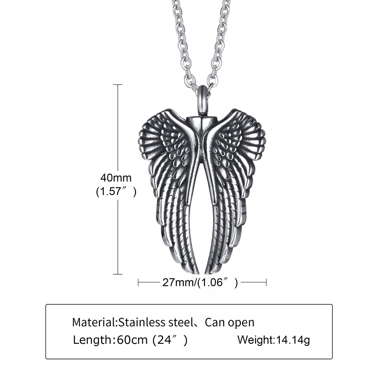 Kemstone Men’s Stainless Steel Angel Wing Keepsake Pendant Necklace PN-1498