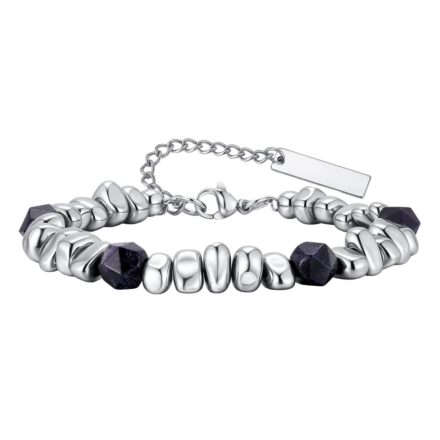 Kemston Stone Bead Bracelet for Men Stainless Steel Layered Design BR-2935