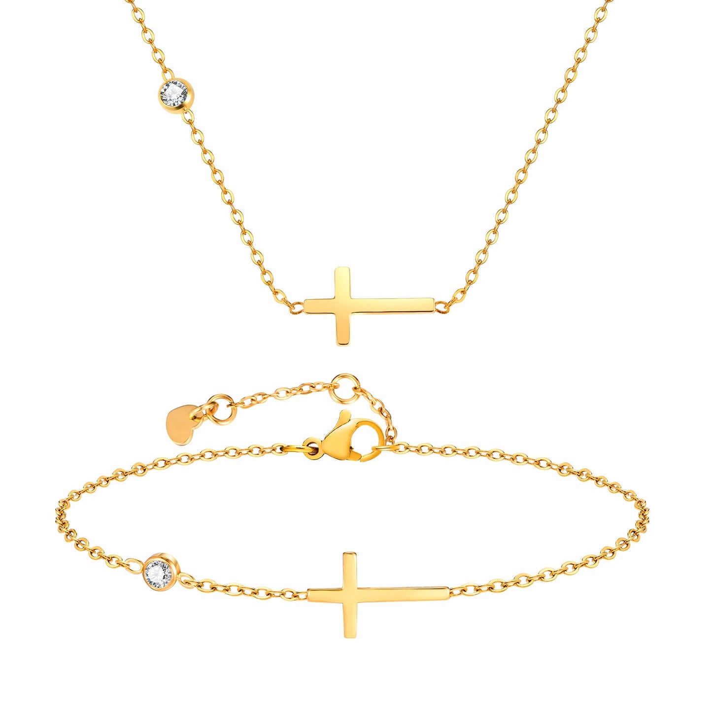 Collar con colgante de cruz de resplandor eterno - Joyería de acero inoxidable con circonitas blancas en tono dorado para mujer, hipoalergénico, elegante y cotidiano NC-782