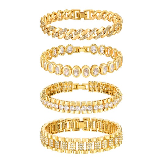 Pulsera gruesa de cobre y circonita en tono dorado para mujer: cadena llamativa con detalles art déco PBR-219
