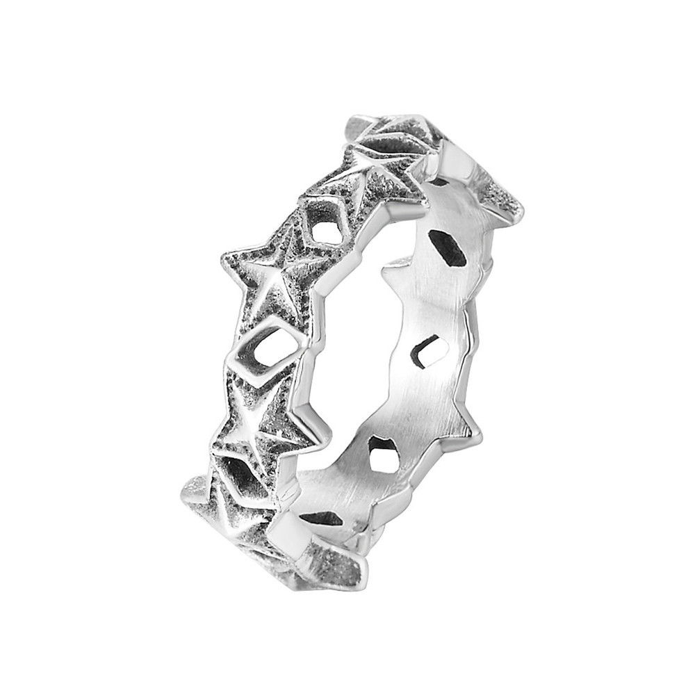 Kemstone Vintage Star Pattern Ring for Men Titanium Steel R1909