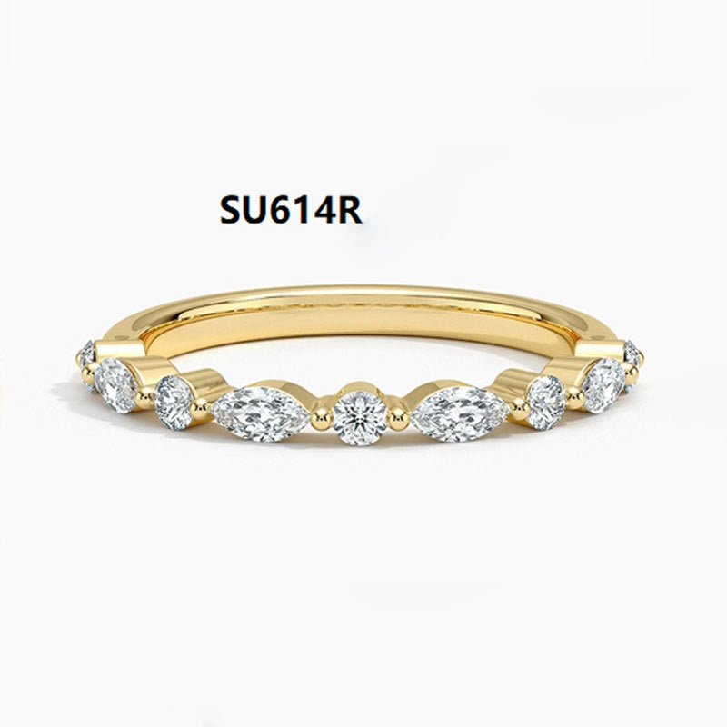 Kemstone Stackable Gold Rings for Women – S925 Sterling Silver Minimalist Wedding Bands | 18K Gold Plated, Moissanite, D-E Color VVS Clarity