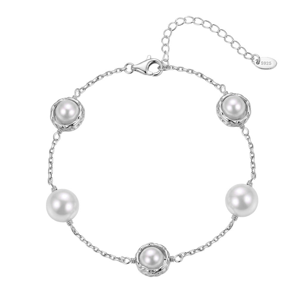 Kemston Spaced Shell Pearl Bracelet for Women 925 Sterling Silver PSB14
