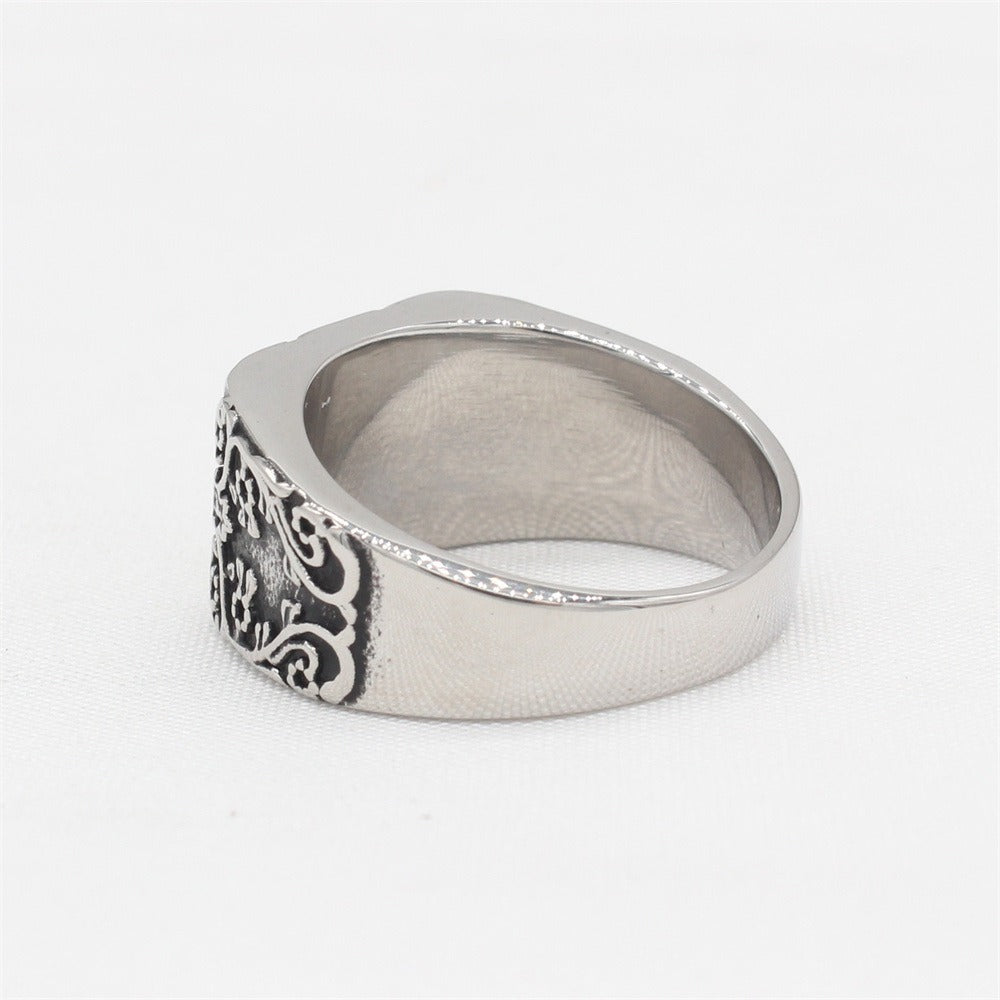Kemstone Spade Ring for Men Titanium Steel Floral Scroll R1708