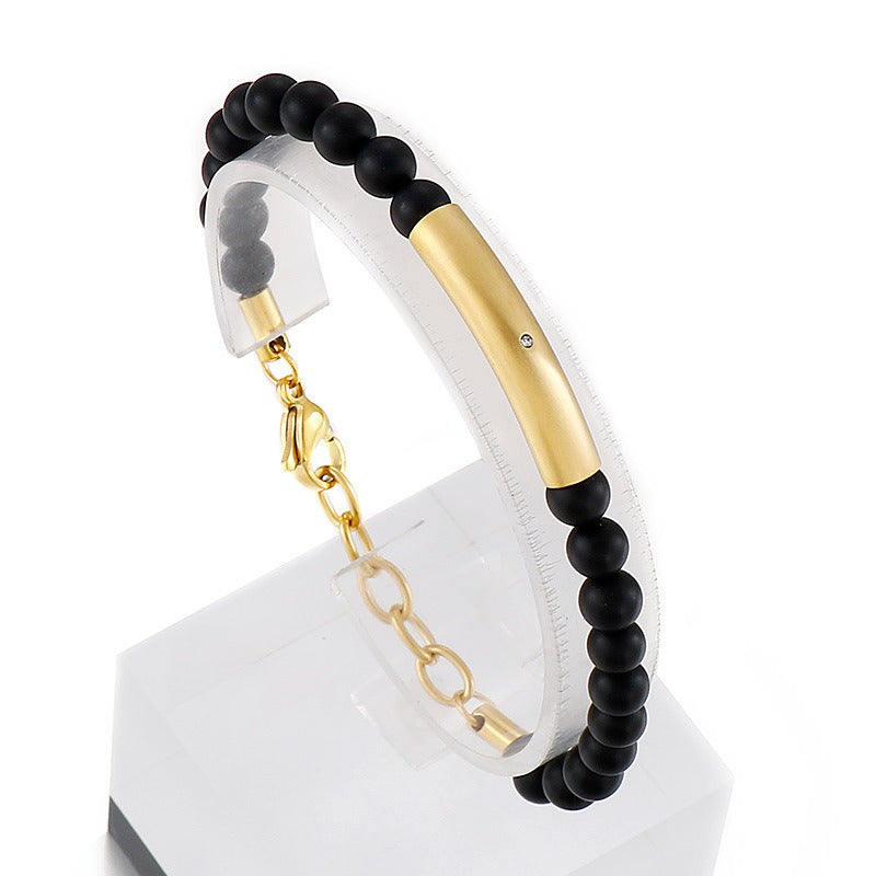 Kemstone Titanium Steel Black Onyx Beaded Bracelet for Men KB149471-KLHQ