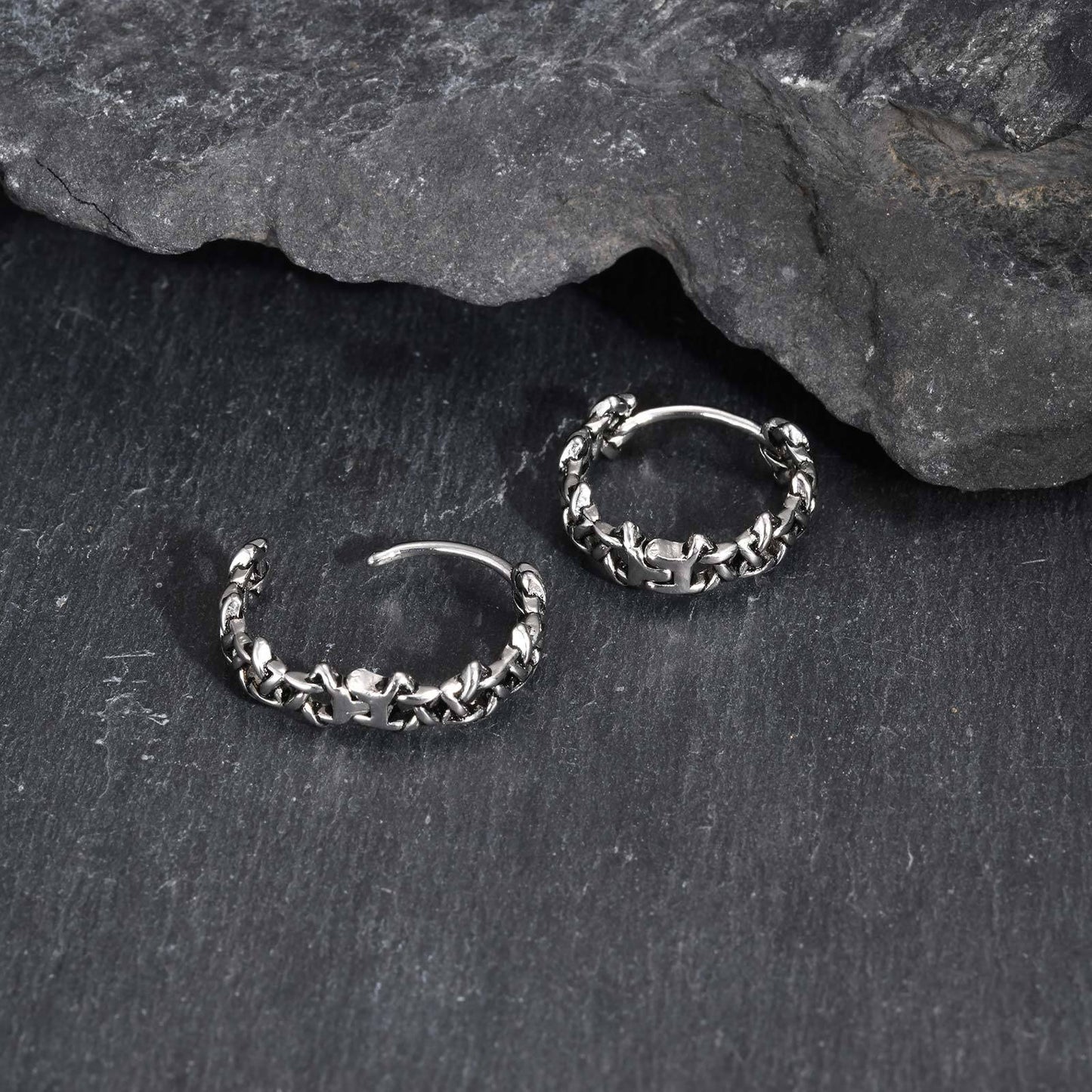Kemstone Stainless Steel Vintage Hollow Chain Hoop Earring for Men – EH-838