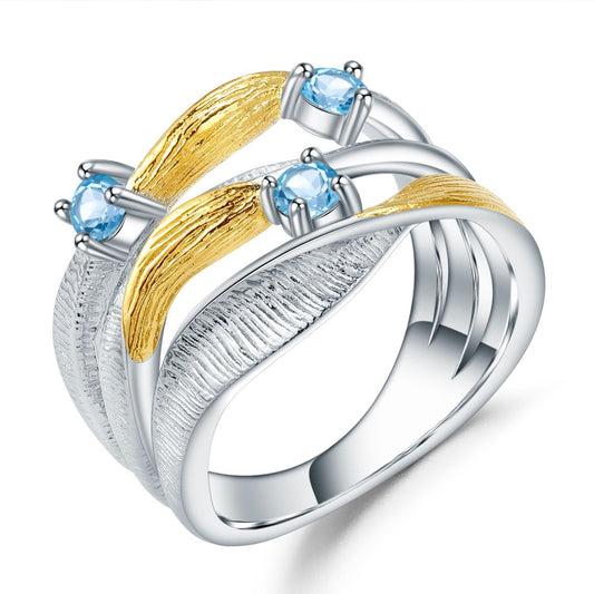Kemstone 925 Sterling Silver Natural Swiss Blue Topaz Gemstone Ring