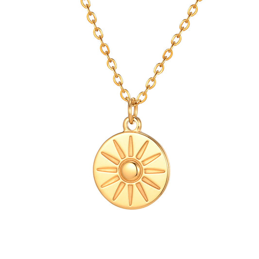 Elegante collar con colgante circular dorado - Cadena minimalista de acero inoxidable para clavícula para mujer NC-1854