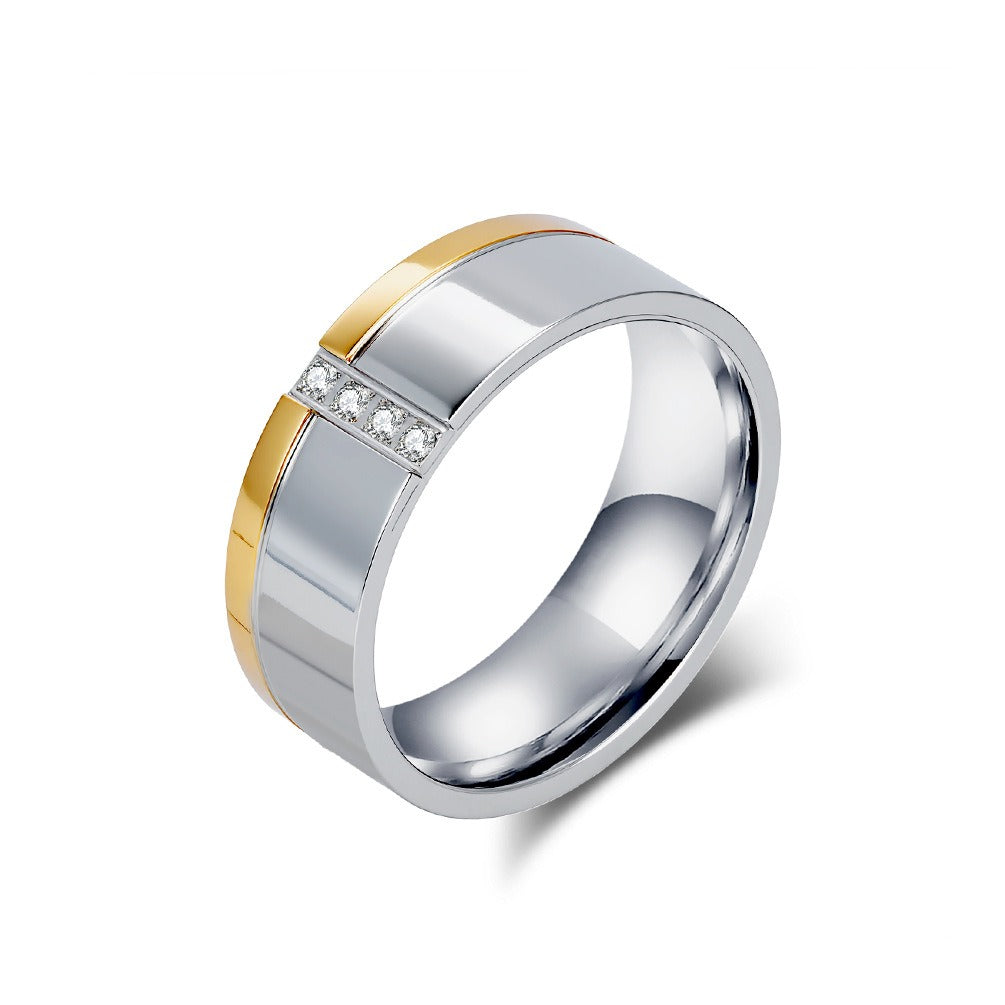 Kemstone Men’s Stainless Steel Ring – Two-Tone Zircon Inlay Band K-R1061