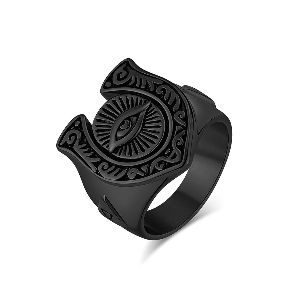 Kemstone Stainless Steel Horseshoe Eye Signet Ring for Men K-R808