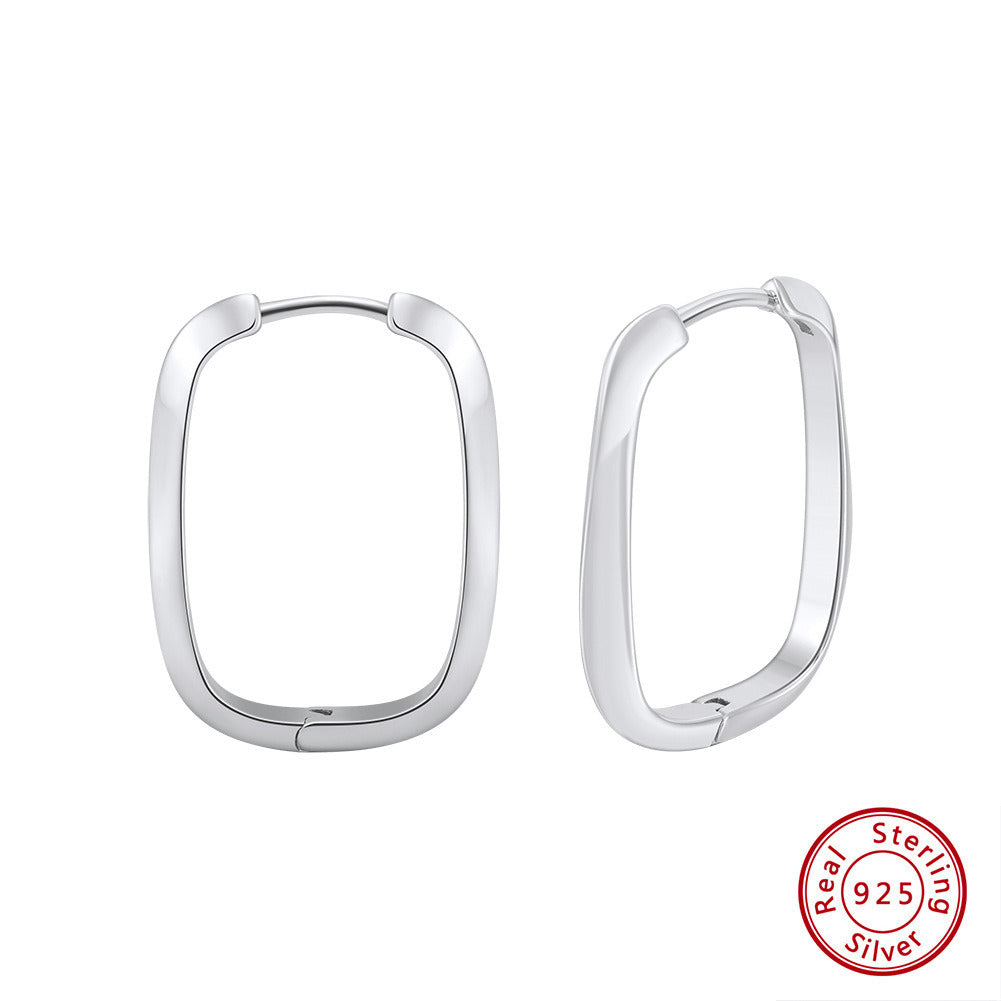 Square Hoop Earrings – 925 Sterling Silver Geometric Minimalist Handmade Jewelry for Women, Polished Lightweight Silver, 29.5x19mm  A4-GAE11