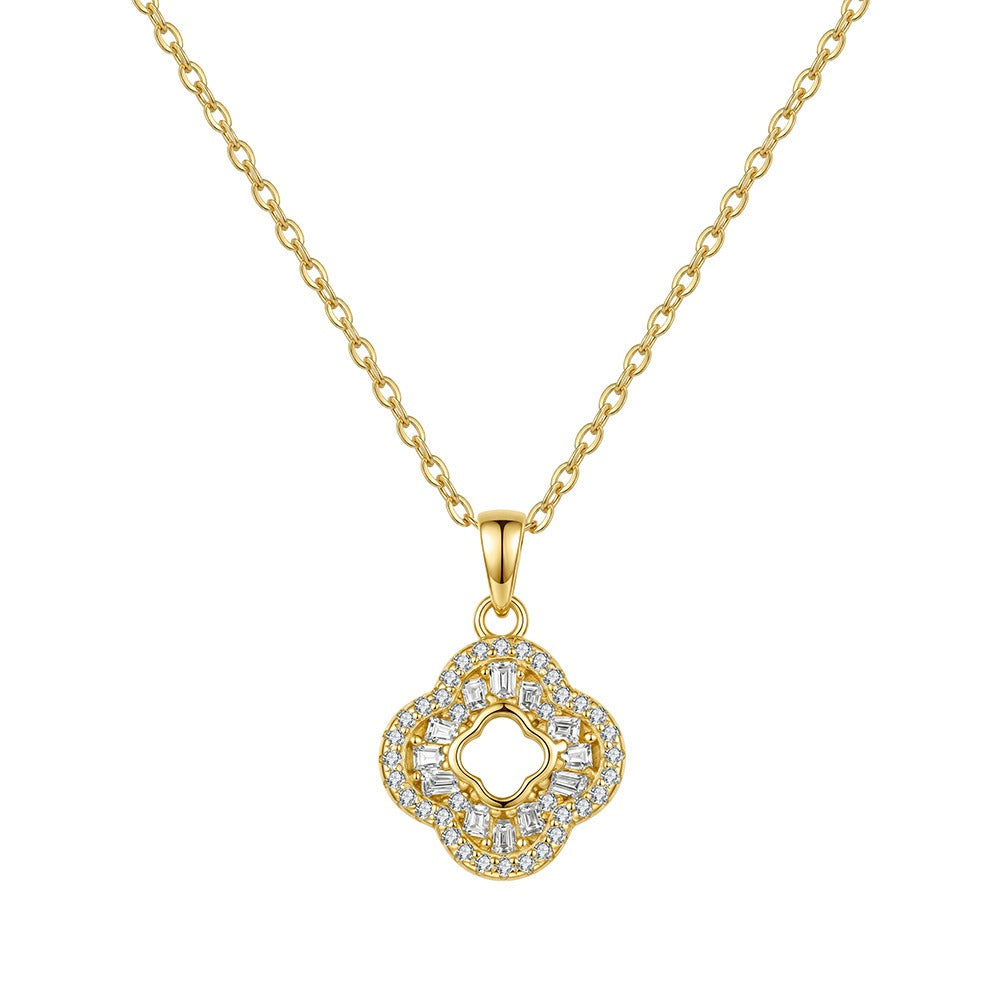 Kemston 0.6CT Moissanite Necklace for Women 925 Sterling Silver Four-Petal Openwork SMON30